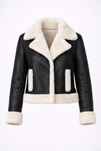 Women's Black Leather & White Shearling Jacket