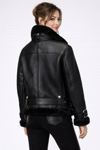 Load image into Gallery viewer, Women's Black Shearling Aviator Jacket
