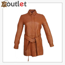 Load image into Gallery viewer, Women&#39;s Brown Leather Dress Shirt
