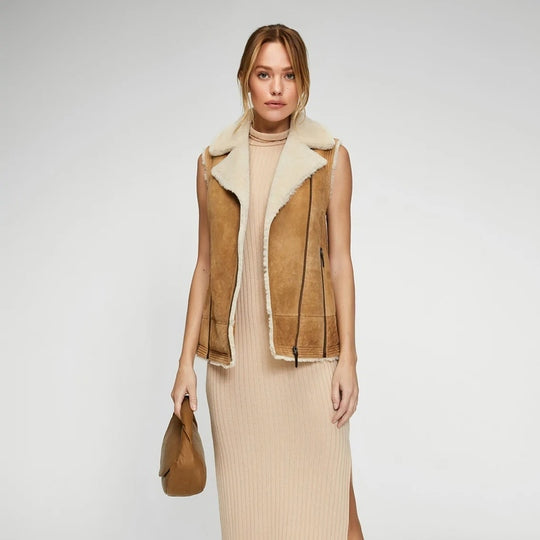 Women’s Brown Sheepskin Shearling Leather Vest