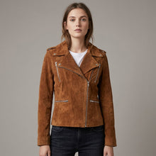 Laden Sie das Bild in den Galerie-Viewer, Women's Brown Suede Biker Jacket
