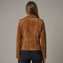 Laden Sie das Bild in den Galerie-Viewer, Women's Brown Suede Biker Jacket

