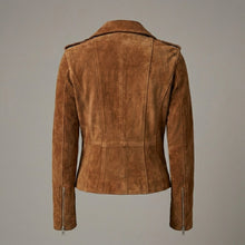 Laden Sie das Bild in den Galerie-Viewer, Women's Brown Suede Biker Jacket
