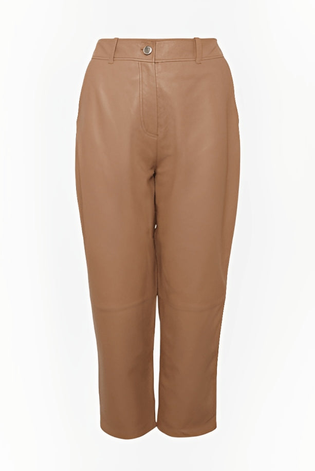 Women's Classic Beige Leather Pants