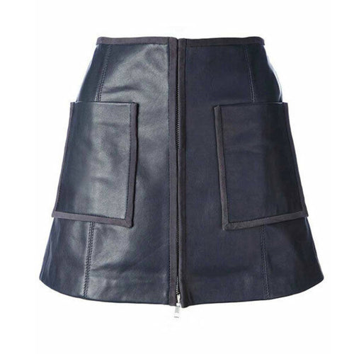 Women's Genuine Lambskin Leather Skirt Short Blue Leather Outlet