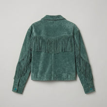 Load image into Gallery viewer, Women's Green Fringed Western Leather Jacket
