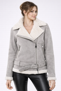 Women's Grey Leather & White Shearling Jacket