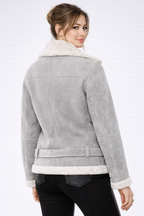 Women's Grey Leather & White Shearling Jacket