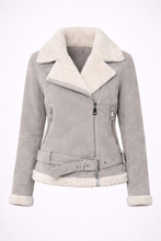 Load image into Gallery viewer, Women's Grey Leather &amp; White Shearling Jacket
