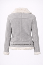 Load image into Gallery viewer, Women's Grey Leather &amp; White Shearling Jacket

