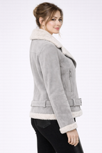 Load image into Gallery viewer, Women's Grey Leather &amp; White Shearling Jacket
