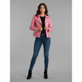 Damen Bikerjacke aus pinkfarbenem Nietenleder – Echte Motorradjacke