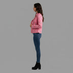 Damen Bikerjacke aus pinkfarbenem Nietenleder – Echte Motorradjacke