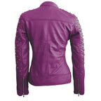 Royal Amethyst Quilted Leather Biker Jacket – Purple Moto with Gold Hardware