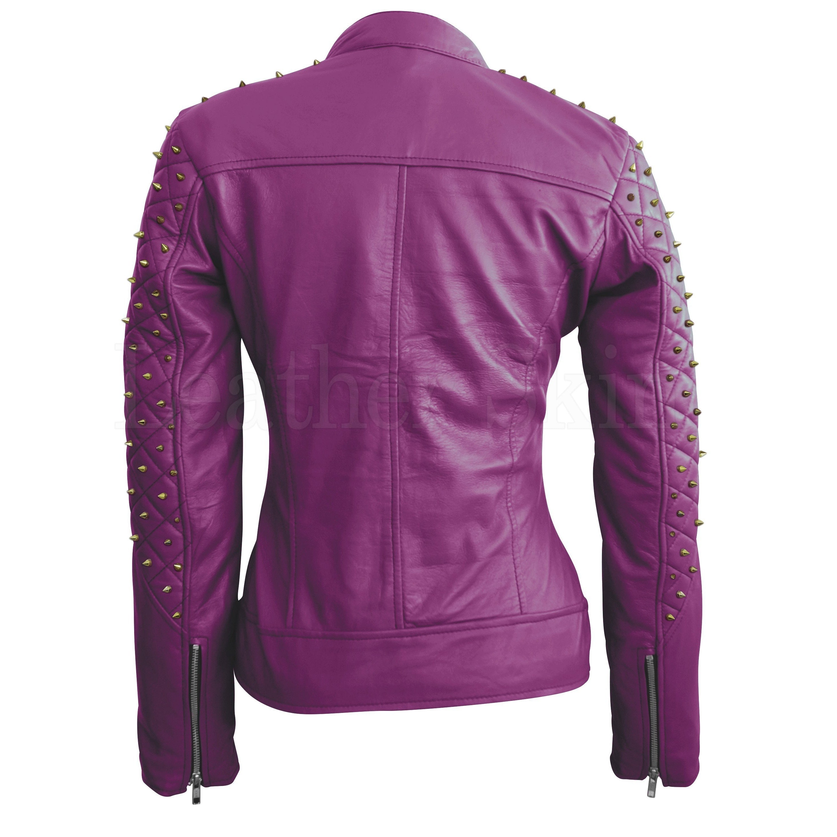 Royal Amethyst Quilted Leather Biker Jacket – Purple Moto with Gold Hardware