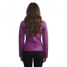 Load image into Gallery viewer, Royal Amethyst Quilted Leather Biker Jacket – Purple Moto with Gold Hardware
