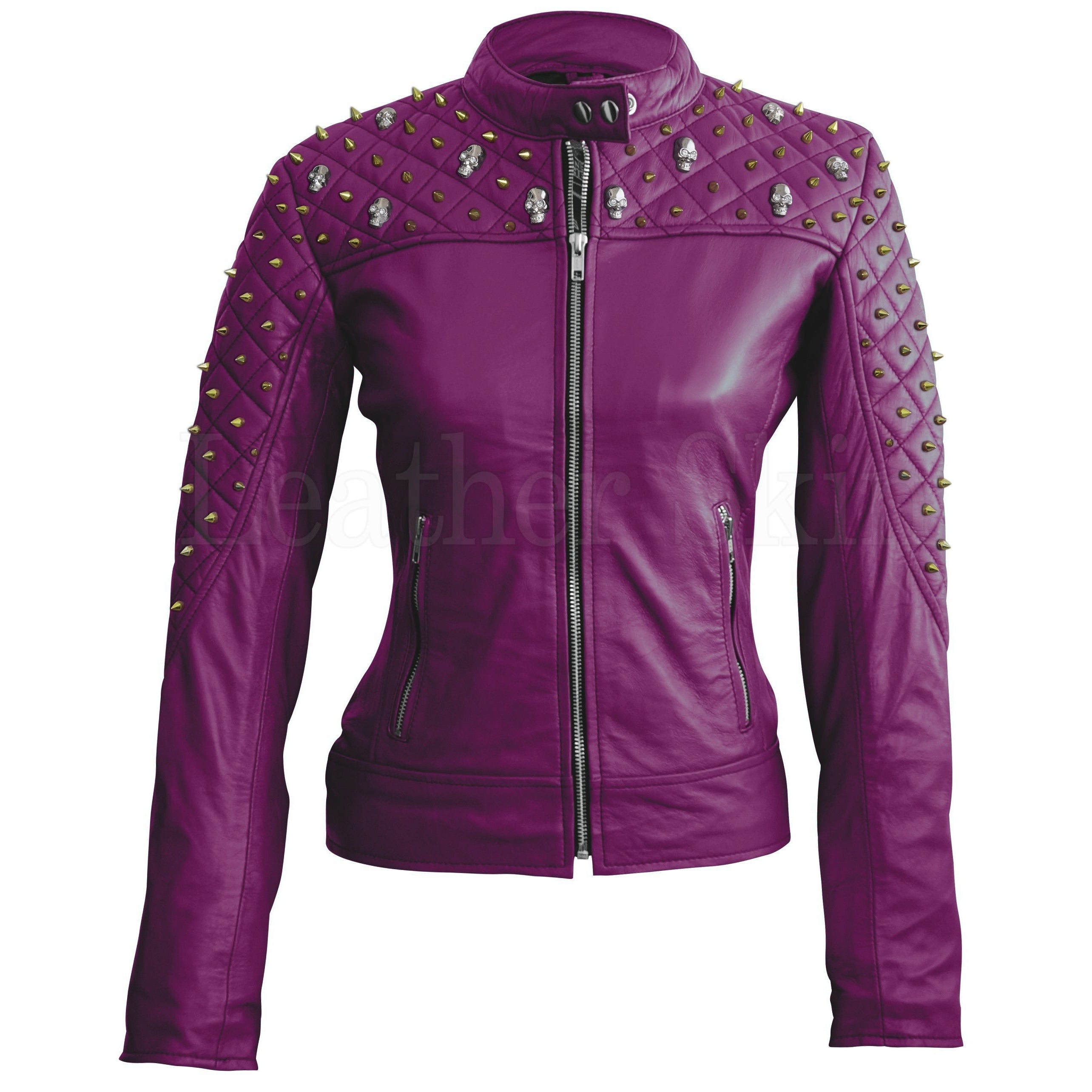 Royal Amethyst Quilted Leather Biker Jacket – Purple Moto with Gold Hardware