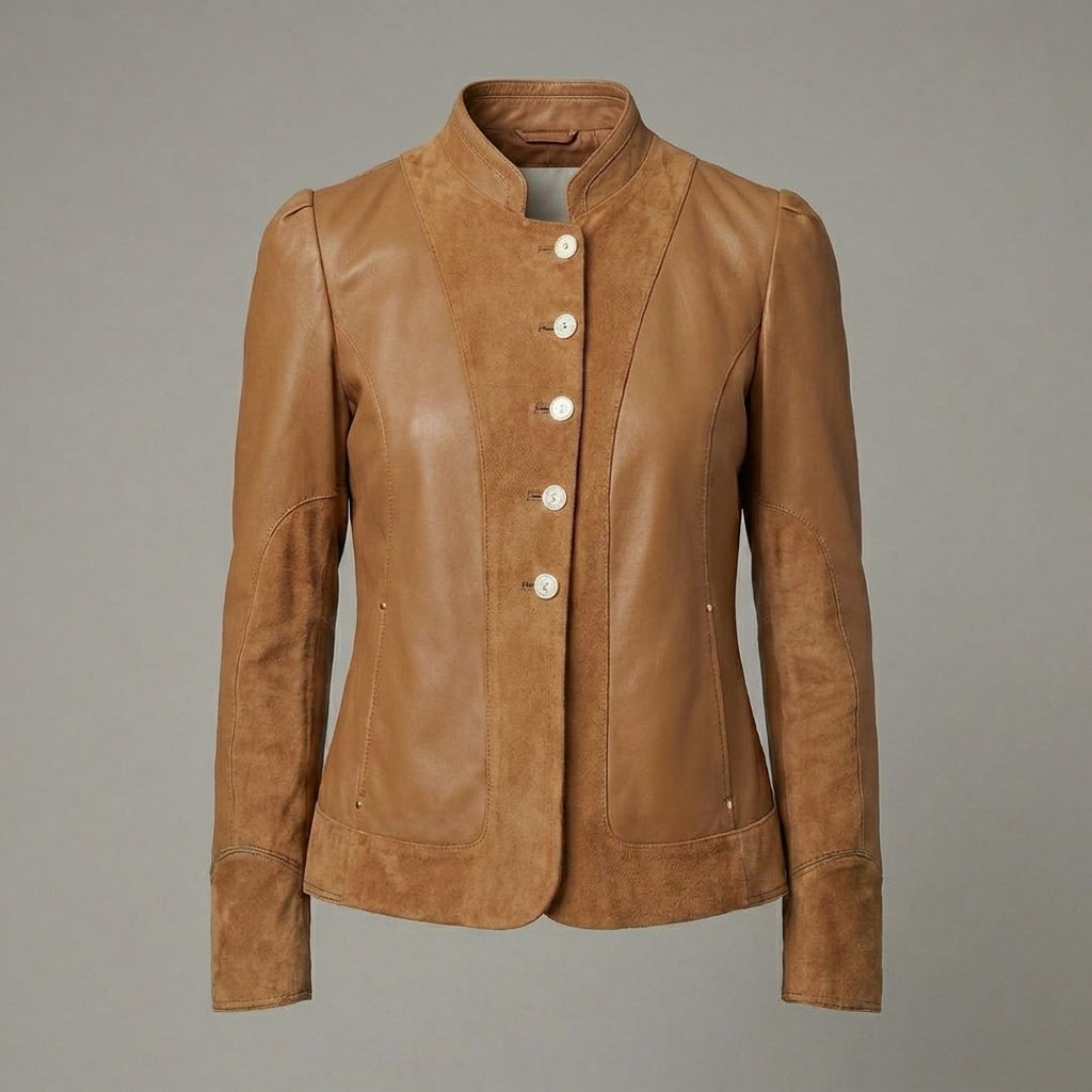 Women's Suede & Leather Single-Breasted Jacket