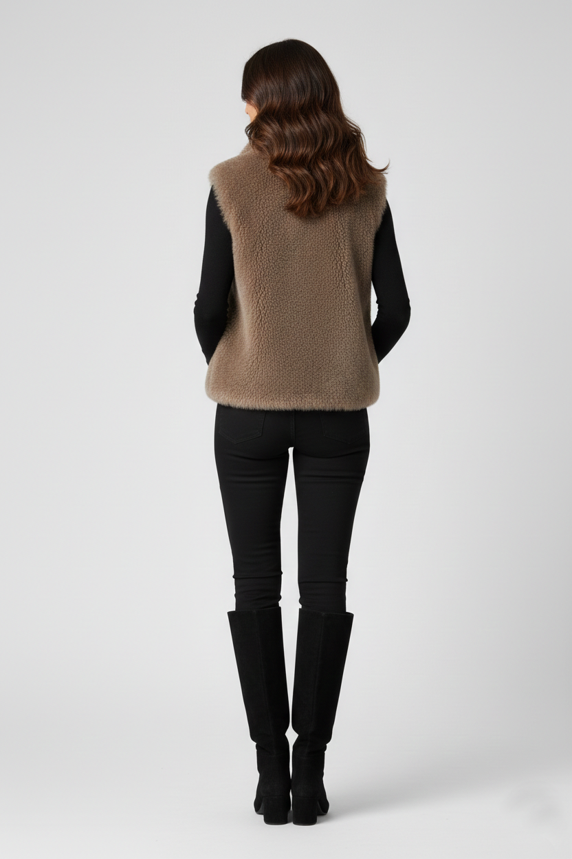 Women's Beige Shearling Fur Vest