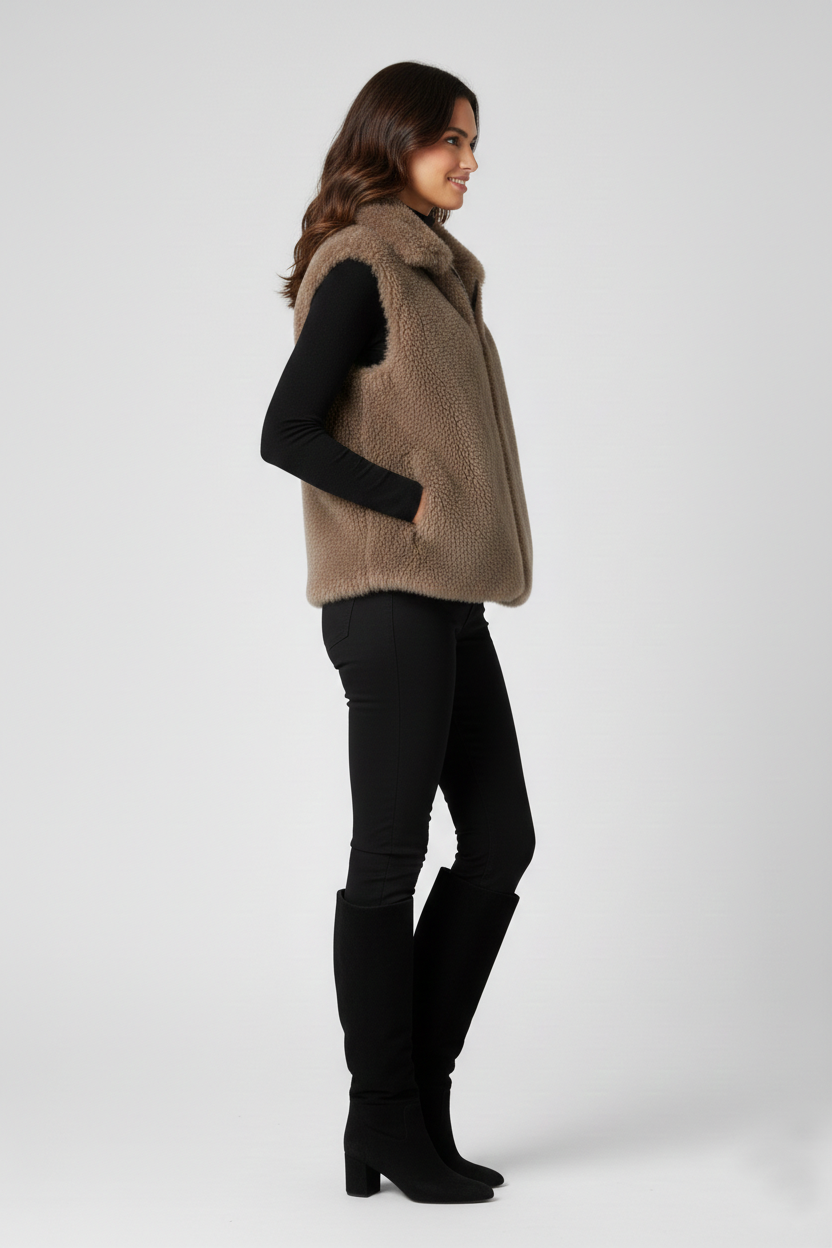 Women's Beige Shearling Fur Vest