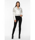 Women’s Black Cropped Leather Jacket – Gold Studded Moto Style
