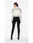 Women’s Black Cropped Leather Jacket – Gold Studded Moto Style