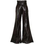 Vintage Chic Schwarze Lederhose mit weitem Bein