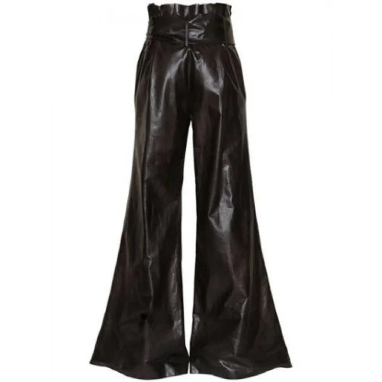 Vintage Chic Schwarze Lederhose mit weitem Bein