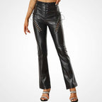 Damen-Bikerhose aus schwarzem Lammleder mit Schnürung