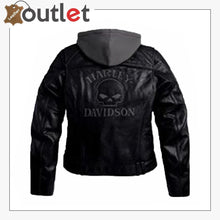 Load image into Gallery viewer, Womens H D Hooded Leather Jacket
