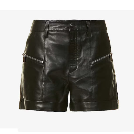 Womens Leather Shorts Real Sheep Skin Zipper