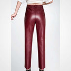 Women’s Maroon Lambskin Leather Pencil Pants