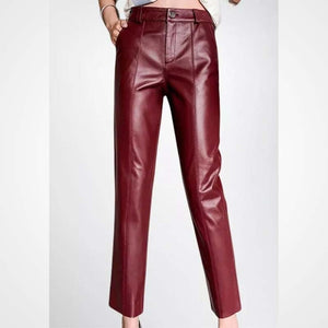 Women’s Maroon Lambskin Leather Pencil Pants