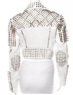 Women’s Black Cropped Leather Jacket – Gold Studded Moto Style