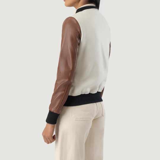 Damen Varsity Jacke in Weiß & Braun