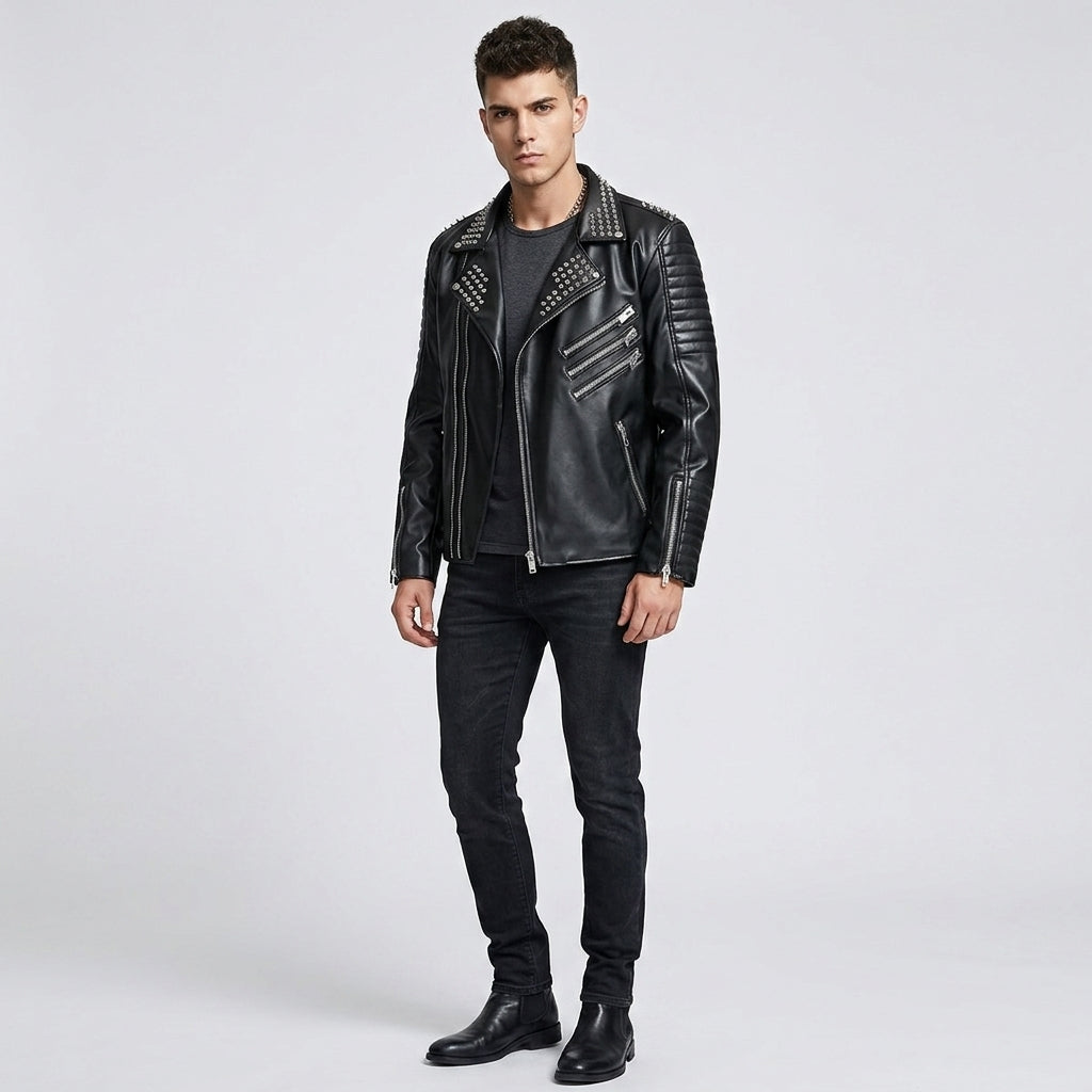Men's Black Leather Moto Jacket