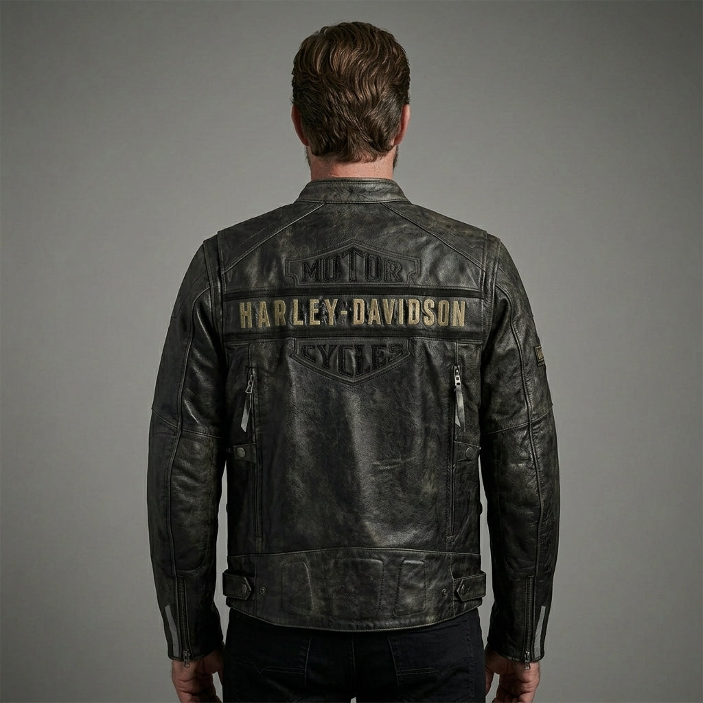 Herren Distressed Leder Bikerjacke – Harley Davidson Vintage Racing Moto Stil