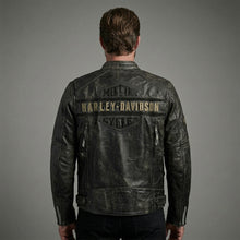 Load image into Gallery viewer, Men’s Distressed Leather Biker Jacket – Harely Davidson Vintage Racing Moto Style
