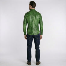 Laden Sie das Bild in den Galerie-Viewer, Men’s Green Napa Lamb Leather Biker Shirt – Premium Slim Fit Leather Shirt Jacket
