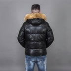 Men's Goose Down Leather Bomber Jacket