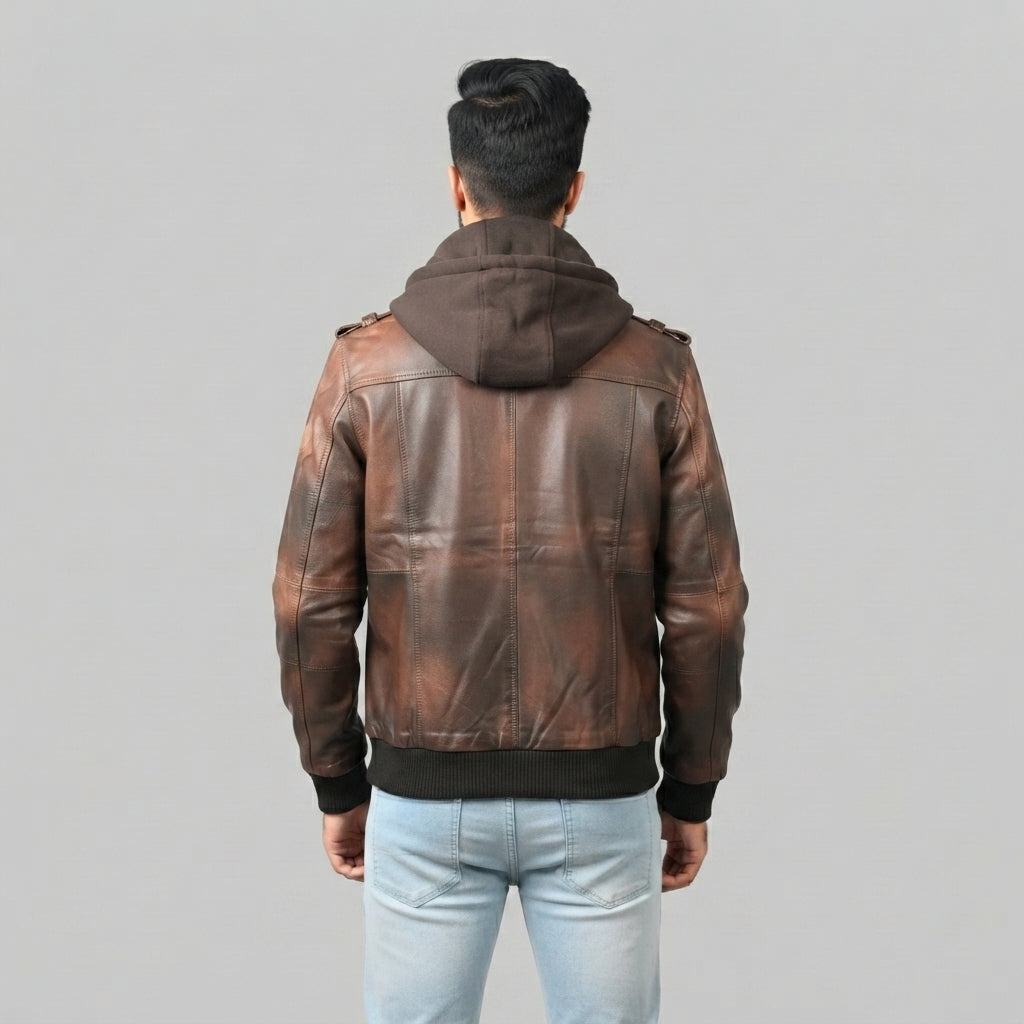 Men's Brown Motorcycle Bomber Leather Jacket