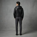 Men's Black Leather Hooded Jacket