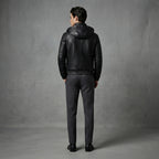 Men's Black Leather Hooded Jacket