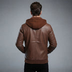 Men's Ethan Brown Hooded Leather Jacket