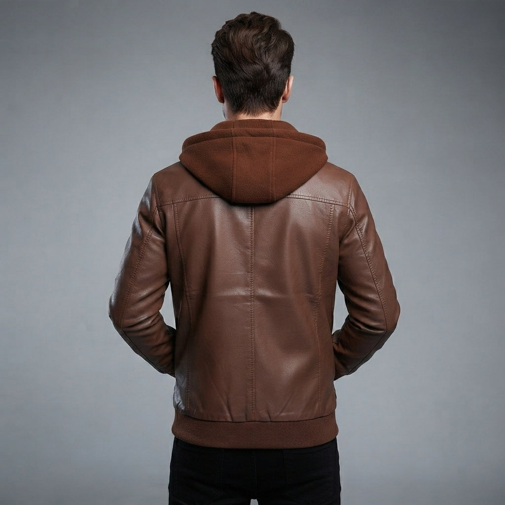 Men's Ethan Brown Hooded Leather Jacket