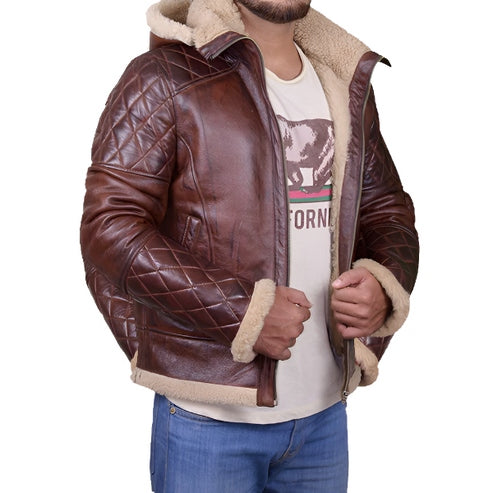 Men’s Brown Shearling Hoodie Jacket – Cozy Winter Wear