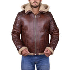 Men’s Brown Shearling Hoodie Jacket – Cozy Winter Wear