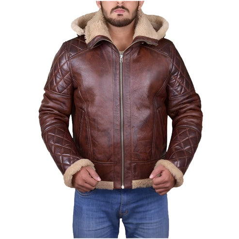 Men’s Brown Shearling Hoodie Jacket – Cozy Winter Wear