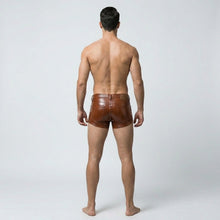 Laden Sie das Bild in den Galerie-Viewer, Men’s Brown Croc Embossed Leather Shorts – Premium Textured Luxury Shorts
