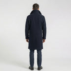 Men’s Dark Blue Fleece Peacoat – Classic Double Breasted Winter Coat
